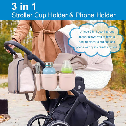 Stroller Cup Holder with Phone Holder, Bike Cup Holder, Universal Cup Holder for Uppababy Nuna Strollers, 2-in-1 Drinks Holder for Walker, Wheelchair, Scooter - Colors B