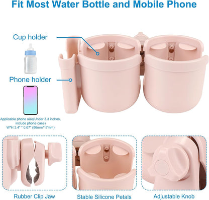 Stroller Cup Holder with Phone Holder, Bike Cup Holder, Universal Cup Holder for Uppababy Nuna Strollers, 2-in-1 Drinks Holder for Walker, Wheelchair, Scooter - Colors B