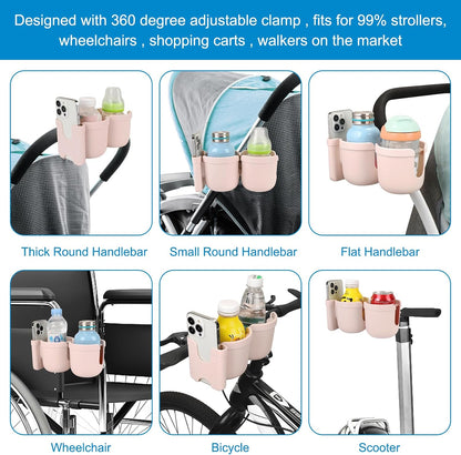 Stroller Cup Holder with Phone Holder, Bike Cup Holder, Universal Cup Holder for Uppababy Nuna Strollers, 2-in-1 Drinks Holder for Walker, Wheelchair, Scooter - Colors B