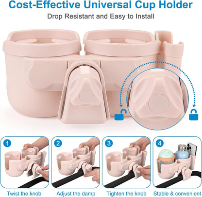 Stroller Cup Holder with Phone Holder, Bike Cup Holder, Universal Cup Holder for Uppababy Nuna Strollers, 2-in-1 Drinks Holder for Walker, Wheelchair, Scooter - Colors B