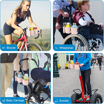 Stroller Cup Holder with Phone Holder, Bike Cup Holder, Universal Cup Holder for Uppababy Nuna Strollers, 2-in-1 Drinks Holder for Walker, Wheelchair, Scooter - Colors B