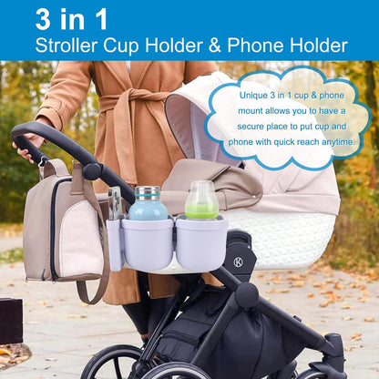 Stroller Cup Holder with Phone Holder, Bike Cup Holder, Universal Cup Holder for Uppababy Nuna Strollers, 2-in-1 Drinks Holder for Walker, Wheelchair, Scooter - Colors B