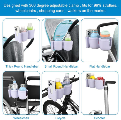 Stroller Cup Holder with Phone Holder, Bike Cup Holder, Universal Cup Holder for Uppababy Nuna Strollers, 2-in-1 Drinks Holder for Walker, Wheelchair, Scooter - Colors B