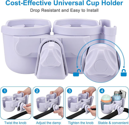 Stroller Cup Holder with Phone Holder, Bike Cup Holder, Universal Cup Holder for Uppababy Nuna Strollers, 2-in-1 Drinks Holder for Walker, Wheelchair, Scooter - Colors B