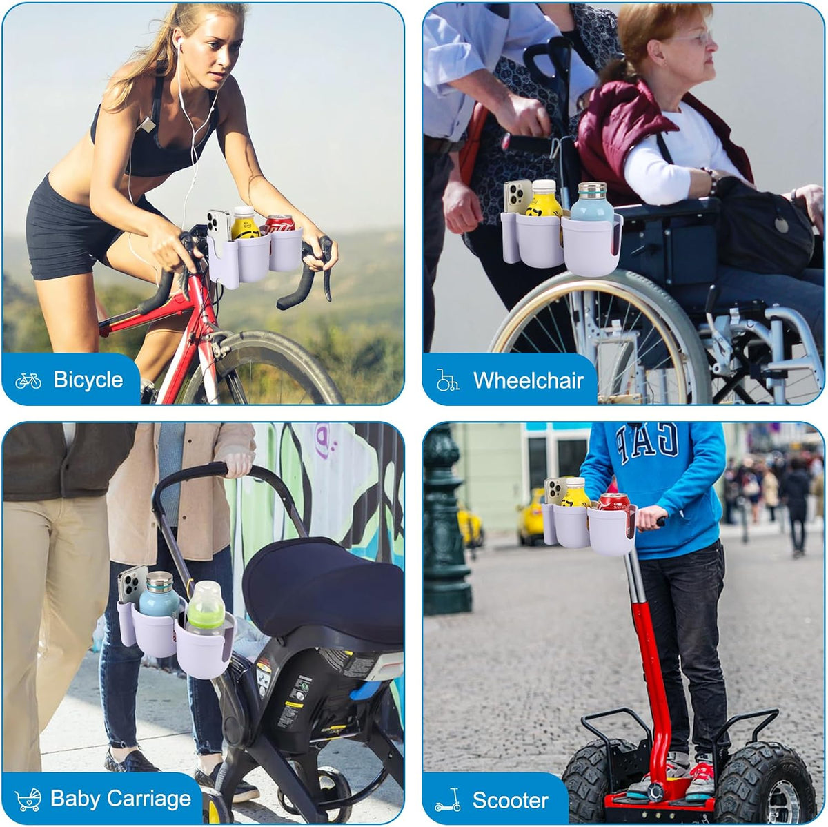 Stroller Cup Holder with Phone Holder, Bike Cup Holder, Universal Cup Holder for Uppababy Nuna Strollers, 2-in-1 Drinks Holder for Walker, Wheelchair, Scooter - Colors B