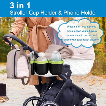Stroller Cup Holder with Phone Holder, Bike Cup Holder, Universal Cup Holder for Uppababy Nuna Strollers, 2-in-1 Drinks Holder for Walker, Wheelchair, Scooter - Colors B