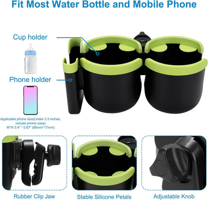 Stroller Cup Holder with Phone Holder, Bike Cup Holder, Universal Cup Holder for Uppababy Nuna Strollers, 2-in-1 Drinks Holder for Walker, Wheelchair, Scooter - Colors B