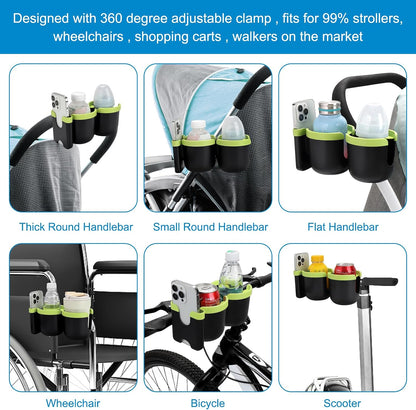 Stroller Cup Holder with Phone Holder, Bike Cup Holder, Universal Cup Holder for Uppababy Nuna Strollers, 2-in-1 Drinks Holder for Walker, Wheelchair, Scooter - Colors B