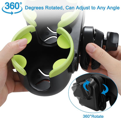 Stroller Cup Holder with Phone Holder, Bike Cup Holder, Universal Cup Holder for Uppababy Nuna Strollers, 2-in-1 Drinks Holder for Walker, Wheelchair, Scooter - Colors B