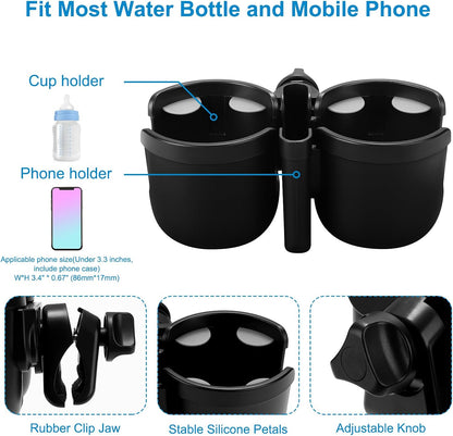 Stroller Cup Holder with Phone Holder, Bike Cup Holder, Universal Cup Holder for Uppababy Nuna Strollers, 2-in-1 Drinks Holder for Walker, Wheelchair, Scooter - Colors B