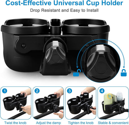 Stroller Cup Holder with Phone Holder, Bike Cup Holder, Universal Cup Holder for Uppababy Nuna Strollers, 2-in-1 Drinks Holder for Walker, Wheelchair, Scooter - Colors B