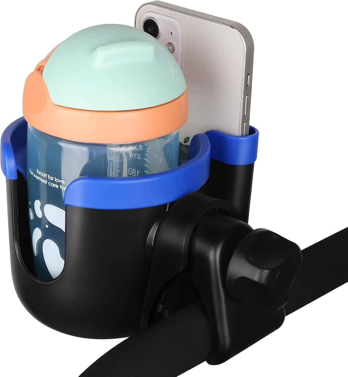 Stroller Cup Holder with Phone Holder, Bike Cup Holder, Universal Cup Holder for Uppababy Nuna Strollers, 2-in-1 Drinks Holder for Walker, Wheelchair, Scooter - Colors B