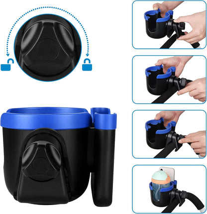 Stroller Cup Holder with Phone Holder, Bike Cup Holder, Universal Cup Holder for Uppababy Nuna Strollers, 2-in-1 Drinks Holder for Walker, Wheelchair, Scooter - Colors B
