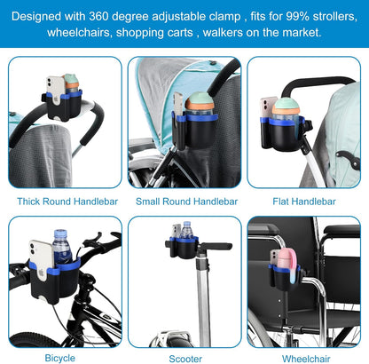 Stroller Cup Holder with Phone Holder, Bike Cup Holder, Universal Cup Holder for Uppababy Nuna Strollers, 2-in-1 Drinks Holder for Walker, Wheelchair, Scooter - Colors B