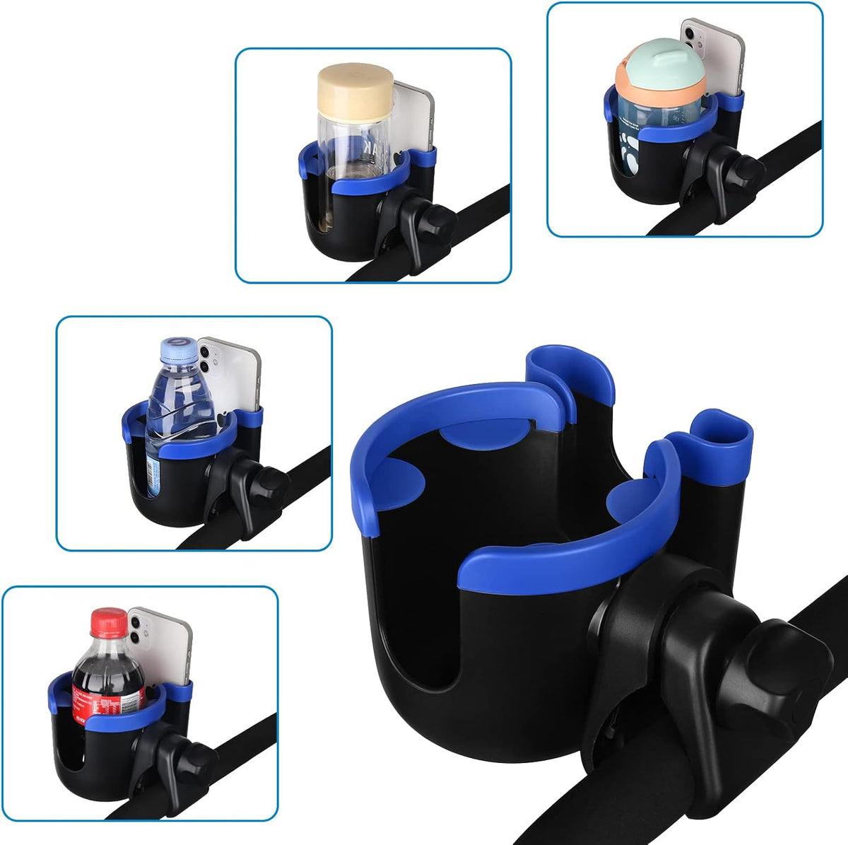 Stroller Cup Holder with Phone Holder, Bike Cup Holder, Universal Cup Holder for Uppababy Nuna Strollers, 2-in-1 Drinks Holder for Walker, Wheelchair, Scooter - Colors B