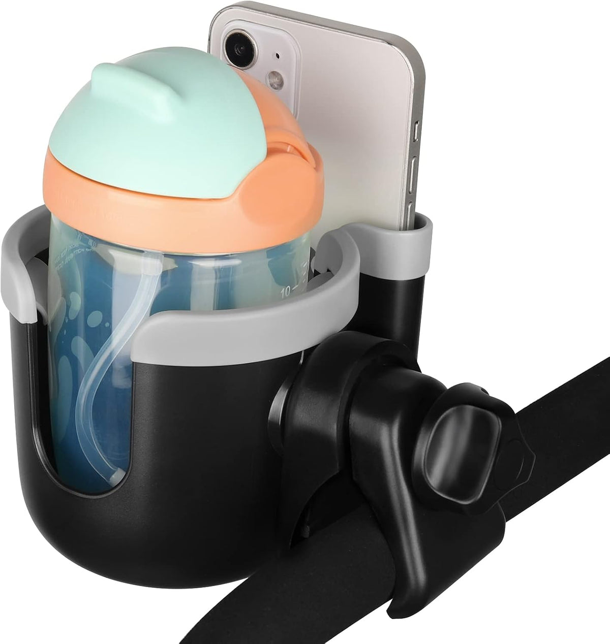 Stroller Cup Holder with Phone Holder, Bike Cup Holder, Universal Cup Holder for Uppababy Nuna Strollers, 2-in-1 Drinks Holder for Walker, Wheelchair, Scooter - Colors B