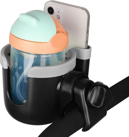 Stroller Cup Holder with Phone Holder, Bike Cup Holder, Universal Cup Holder for Uppababy Nuna Strollers, 2-in-1 Drinks Holder for Walker, Wheelchair, Scooter - Colors B