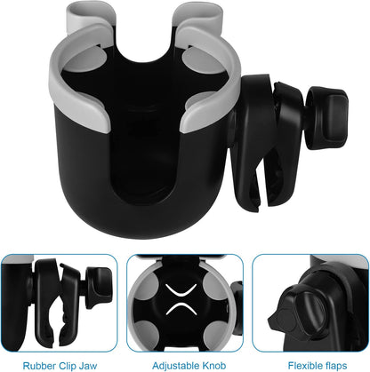 Stroller Cup Holder with Phone Holder, Bike Cup Holder, Universal Cup Holder for Uppababy Nuna Strollers, 2-in-1 Drinks Holder for Walker, Wheelchair, Scooter - Colors B
