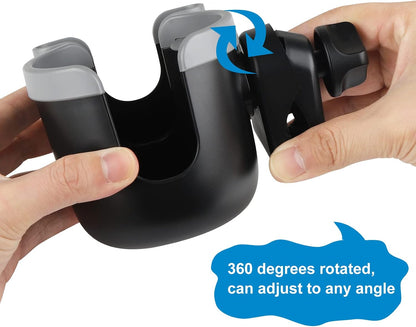 Stroller Cup Holder with Phone Holder, Bike Cup Holder, Universal Cup Holder for Uppababy Nuna Strollers, 2-in-1 Drinks Holder for Walker, Wheelchair, Scooter - Colors B