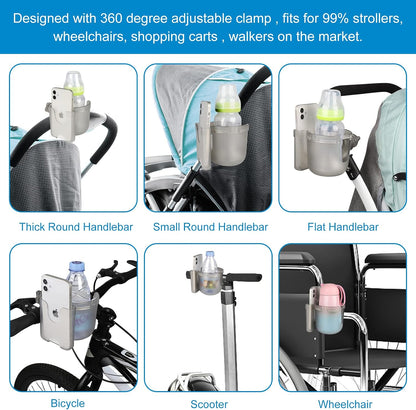 Stroller Cup Holder with Phone Holder, Bike Cup Holder, Universal Cup Holder for Uppababy Nuna Strollers, 2-in-1 Drinks Holder for Walker, Wheelchair, Scooter - Colors B