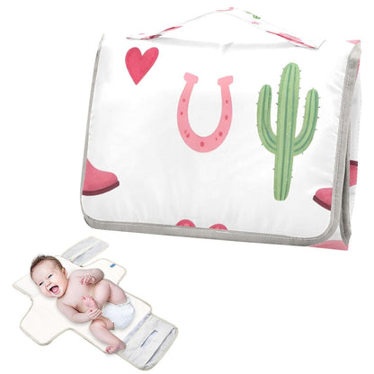 Cowgirl Boots Portable Diaper Changing Pad, Waterproof Baby Changing Mat with Storage Pocket & Built-in Pillow, Foldable Travel Pad, Newborn Gift Set for Boy Girl