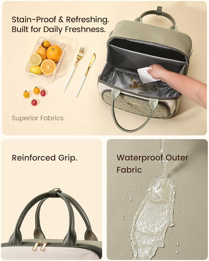 Insulated Lunch Bag for Women,Large Lunch Box Cooler Tote with Anti-Shifting Triangular Lid,Fixing Buckle for 40oz Tumbler,Wide Opening No-Spill Meal Carrier for Work Nurse Teacher Car Trip