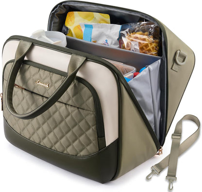 Insulated Lunch Bag for Women,Large Lunch Box Cooler Tote with Anti-Shifting Triangular Lid,Fixing Buckle for 40oz Tumbler,Wide Opening No-Spill Meal Carrier for Work Nurse Teacher Car Trip