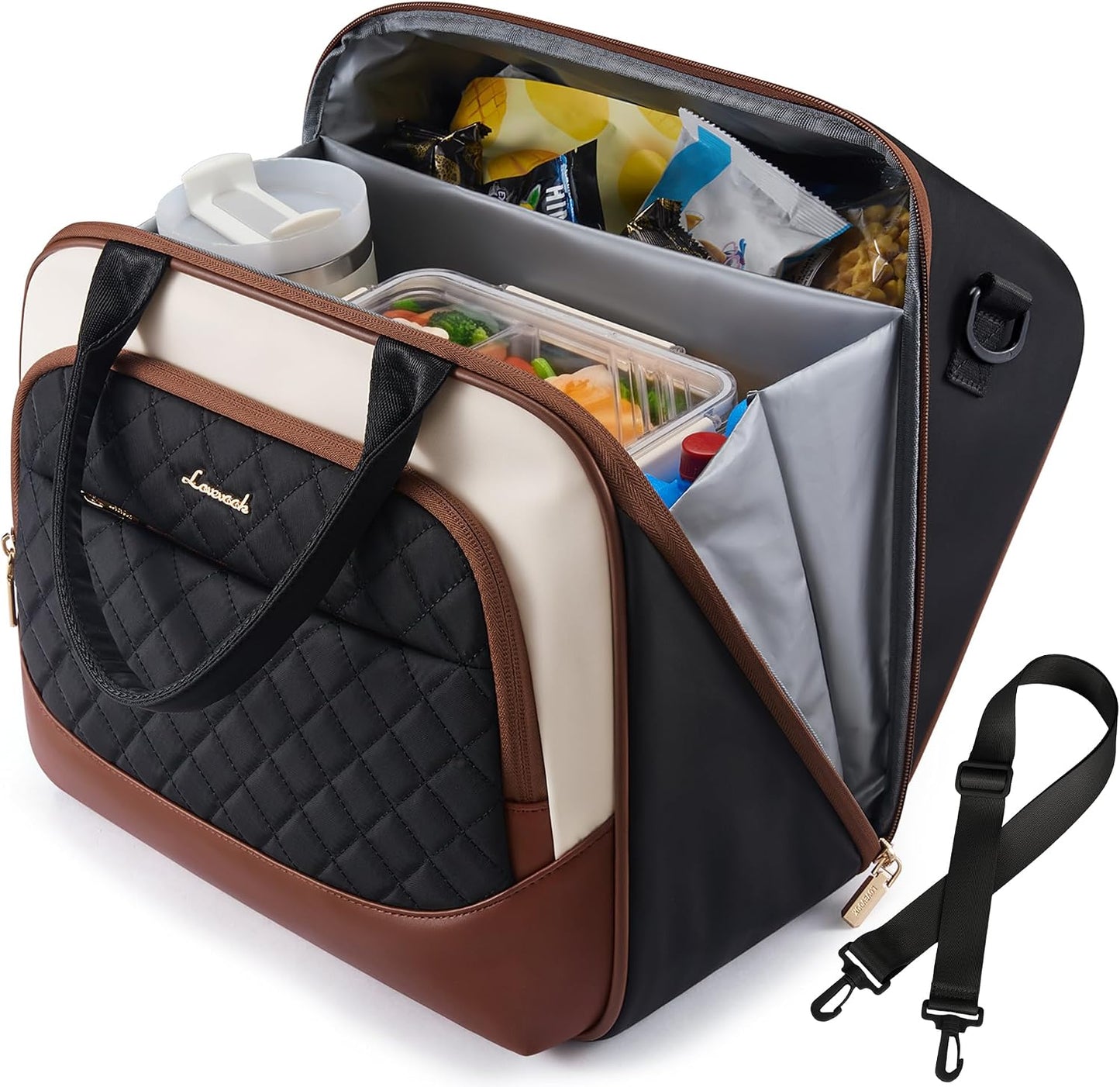 Insulated Lunch Bag for Women,Large Lunch Box Cooler Tote with Anti-Shifting Triangular Lid,Fixing Buckle for 40oz Tumbler,Wide Opening No-Spill Meal Carrier for Work Nurse Teacher Car Trip