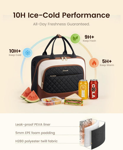 Insulated Lunch Bag for Women,Large Lunch Box Cooler Tote with Anti-Shifting Triangular Lid,Fixing Buckle for 40oz Tumbler,Wide Opening No-Spill Meal Carrier for Work Nurse Teacher Car Trip