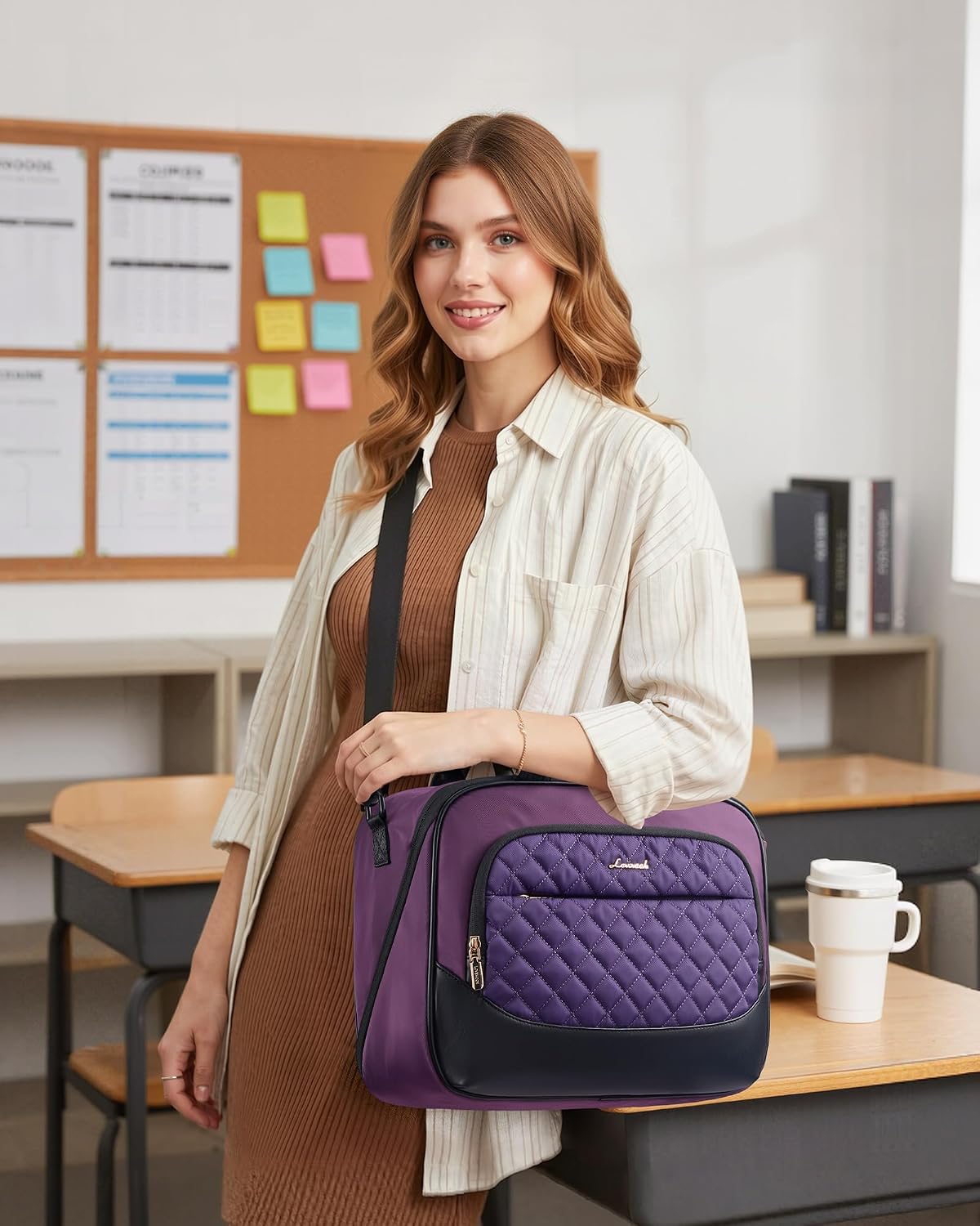 Insulated Lunch Bag for Women,Large Lunch Box Cooler Tote with Anti-Shifting Triangular Lid,Fixing Buckle for 40oz Tumbler,Wide Opening No-Spill Meal Carrier for Work Nurse Teacher Car Trip