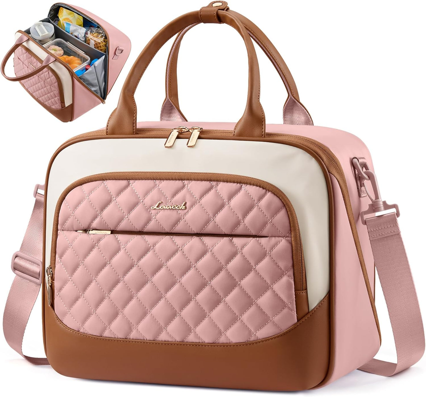Insulated Lunch Bag for Women,Large Lunch Box Cooler Tote with Anti-Shifting Triangular Lid,Fixing Buckle for 40oz Tumbler,Wide Opening No-Spill Meal Carrier for Work Nurse Teacher Car Trip