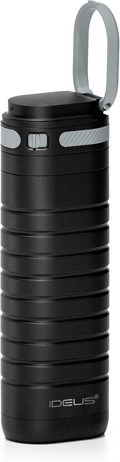 Insulated Stainless Steel Water Bottle 14 oz Lockable Lid & Leakproof Travel Coffee Mug for Hot/Cold Beverages Fits Most Cup Holder (Black)