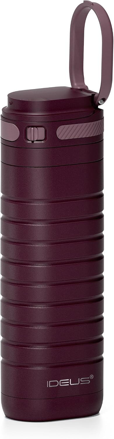 Insulated Stainless Steel Water Bottle 14 oz Lockable Lid & Leakproof Travel Coffee Mug for Hot/Cold Beverages Fits Most Cup Holder (Black)