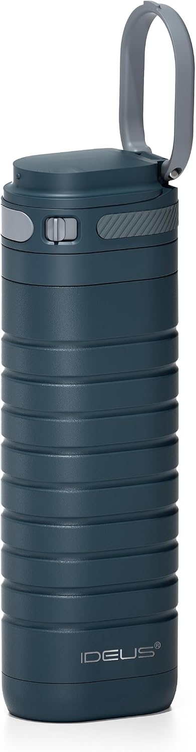 Insulated Stainless Steel Water Bottle 14 oz Lockable Lid & Leakproof Travel Coffee Mug for Hot/Cold Beverages Fits Most Cup Holder (Black)