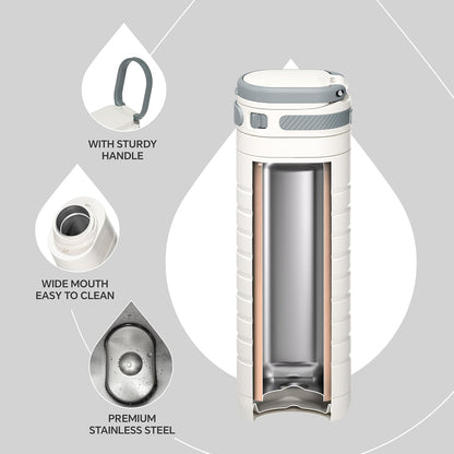 Insulated Stainless Steel Water Bottle 14 oz Lockable Lid & Leakproof Travel Coffee Mug for Hot/Cold Beverages Fits Most Cup Holder (Black)