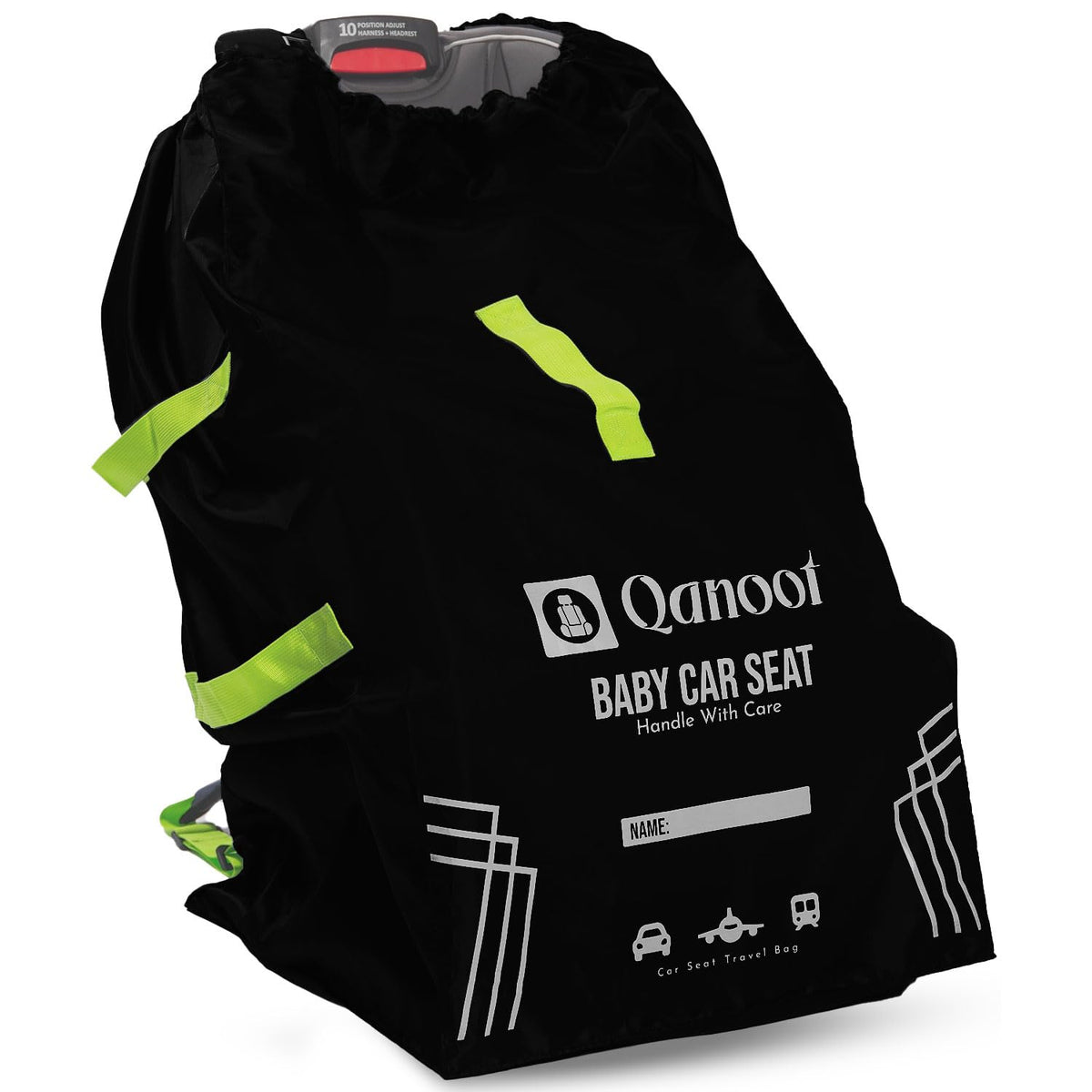 Infant Car Seat Travel Bag for Airplane - Durable Gate Check Bag for Car Seats that fits easily on Convertible Car Seats, Infant Carriers & Booster Seats (Hand Carry Bag, Black)