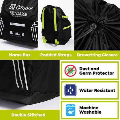 Infant Car Seat Travel Bag for Airplane - Durable Gate Check Bag for Car Seats that fits easily on Convertible Car Seats, Infant Carriers & Booster Seats (Hand Carry Bag, Black)