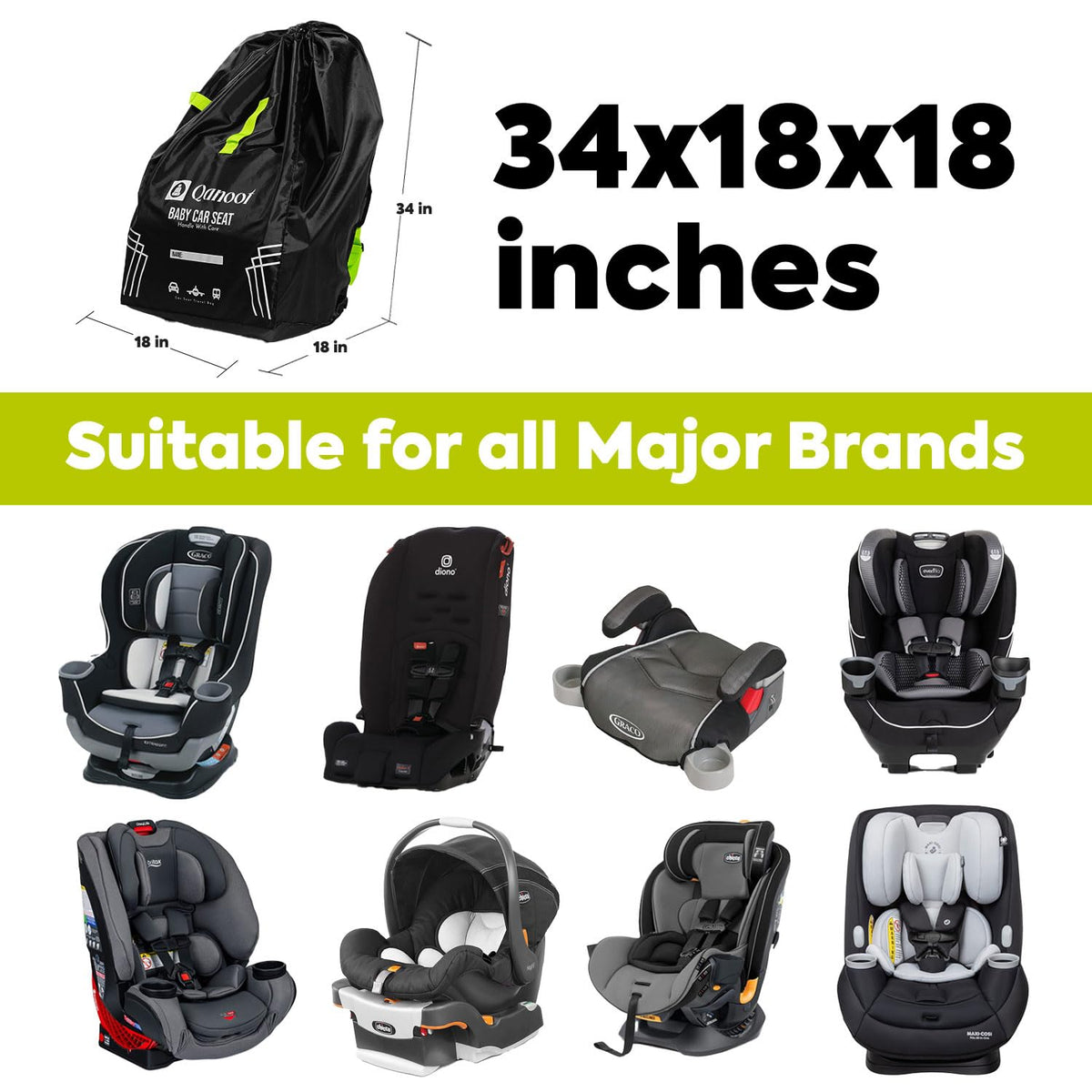 Infant Car Seat Travel Bag for Airplane - Durable Gate Check Bag for Car Seats that fits easily on Convertible Car Seats, Infant Carriers & Booster Seats (Hand Carry Bag, Black)