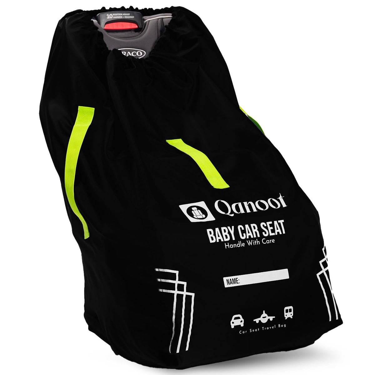 Infant Car Seat Travel Bag for Airplane - Durable Gate Check Bag for Car Seats that fits easily on Convertible Car Seats, Infant Carriers & Booster Seats (Hand Carry Bag, Black)