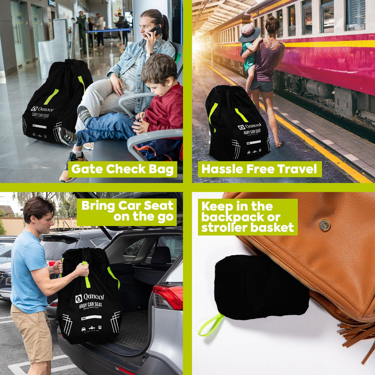 Infant Car Seat Travel Bag for Airplane - Durable Gate Check Bag for Car Seats that fits easily on Convertible Car Seats, Infant Carriers & Booster Seats (Hand Carry Bag, Black)