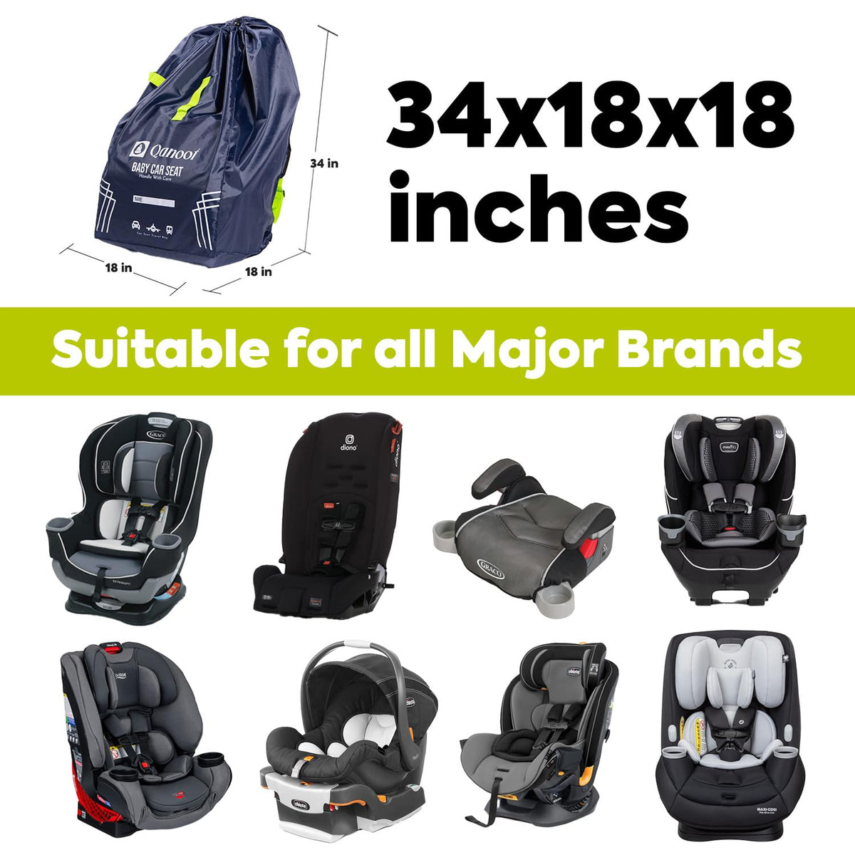 Infant Car Seat Travel Bag for Airplane - Durable Gate Check Bag for Car Seats that fits easily on Convertible Car Seats, Infant Carriers & Booster Seats (Hand Carry Bag, Black)