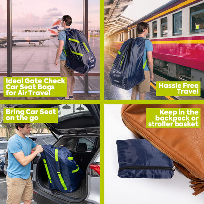 Infant Car Seat Travel Bag for Airplane - Durable Gate Check Bag for Car Seats that fits easily on Convertible Car Seats, Infant Carriers & Booster Seats (Hand Carry Bag, Black)