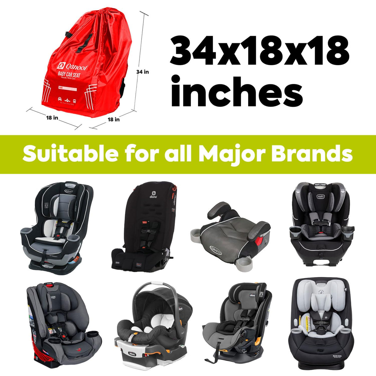 Infant Car Seat Travel Bag for Airplane - Durable Gate Check Bag for Car Seats that fits easily on Convertible Car Seats, Infant Carriers & Booster Seats (Hand Carry Bag, Black)
