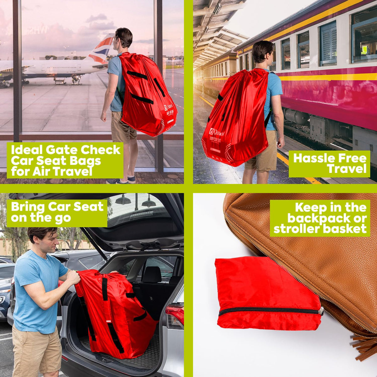 Infant Car Seat Travel Bag for Airplane - Durable Gate Check Bag for Car Seats that fits easily on Convertible Car Seats, Infant Carriers & Booster Seats (Hand Carry Bag, Black)
