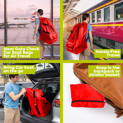 Infant Car Seat Travel Bag for Airplane - Durable Gate Check Bag for Car Seats that fits easily on Convertible Car Seats, Infant Carriers & Booster Seats (Hand Carry Bag, Black)
