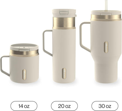 SnapSeal 30 oz Stainless Steel Vacuum-Insulated Tumbler with Handle & Reusable Straw, Leakproof AutoClose Lid, Cup Holder Friendly, BPA-Free & Lead-Free, Dishwasher Safe