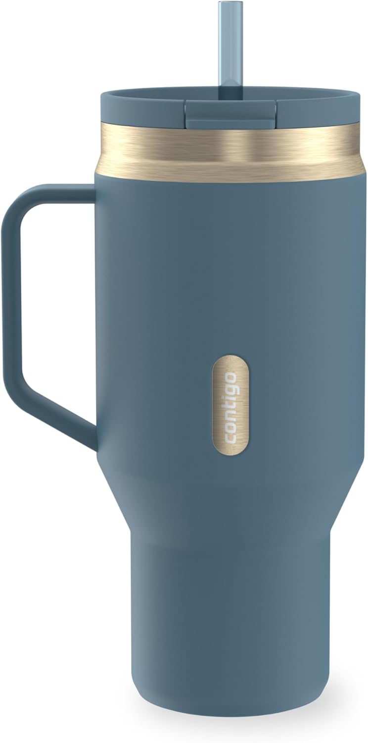 SnapSeal 30 oz Stainless Steel Vacuum-Insulated Tumbler with Handle & Reusable Straw, Leakproof AutoClose Lid, Cup Holder Friendly, BPA-Free & Lead-Free, Dishwasher Safe