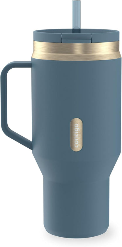 SnapSeal 30 oz Stainless Steel Vacuum-Insulated Tumbler with Handle & Reusable Straw, Leakproof AutoClose Lid, Cup Holder Friendly, BPA-Free & Lead-Free, Dishwasher Safe