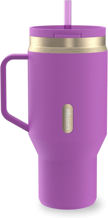 SnapSeal 30 oz Stainless Steel Vacuum-Insulated Tumbler with Handle & Reusable Straw, Leakproof AutoClose Lid, Cup Holder Friendly, BPA-Free & Lead-Free, Dishwasher Safe