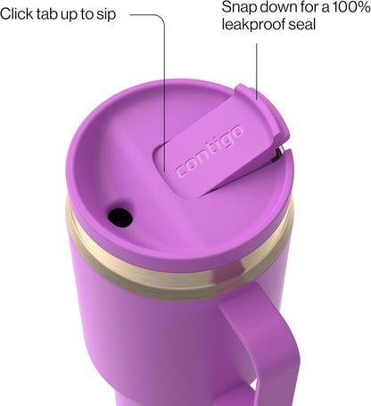 SnapSeal 30 oz Stainless Steel Vacuum-Insulated Tumbler with Handle & Reusable Straw, Leakproof AutoClose Lid, Cup Holder Friendly, BPA-Free & Lead-Free, Dishwasher Safe